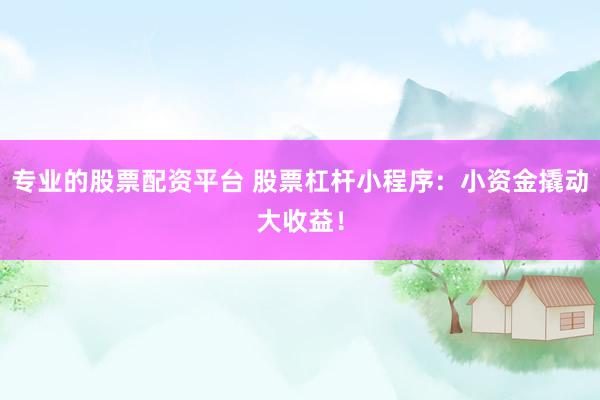专业的股票配资平台 股票杠杆小程序：小资金撬动大收益！