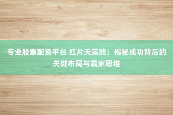 专业股票配资平台 红片天策略：揭秘成功背后的关键布局与赢家思维