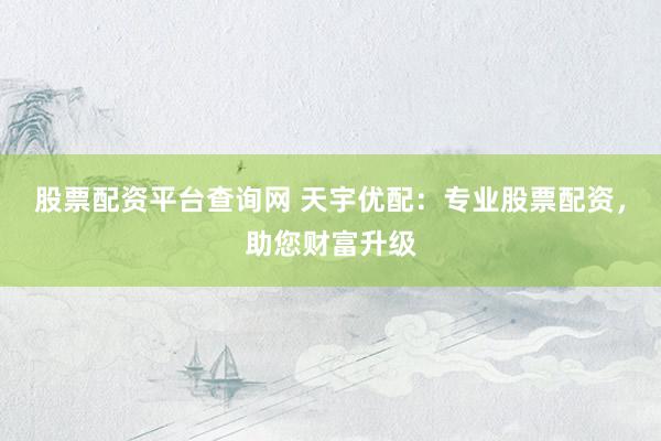 股票配资平台查询网 天宇优配：专业股票配资，助您财富升级