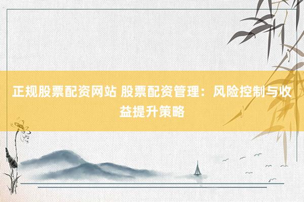 正规股票配资网站 股票配资管理：风险控制与收益提升策略
