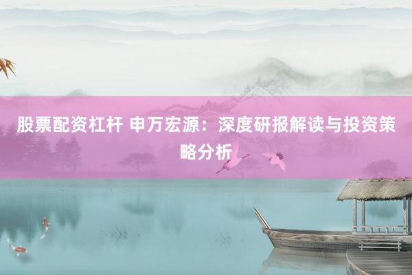 股票配资杠杆 申万宏源：深度研报解读与投资策略分析