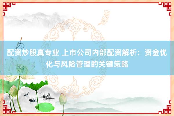 配资炒股真专业 上市公司内部配资解析：资金优化与风险管理的关键策略