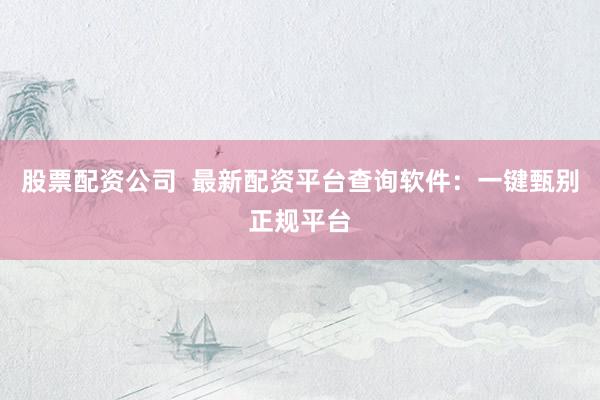 股票配资公司  最新配资平台查询软件：一键甄别正规平台