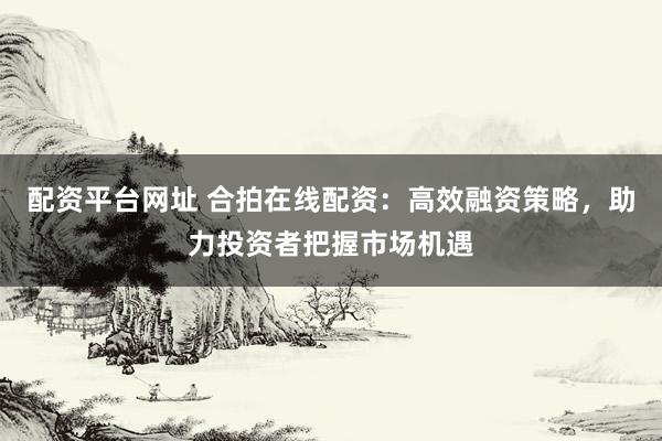 配资平台网址 合拍在线配资：高效融资策略，助力投资者把握市场机遇