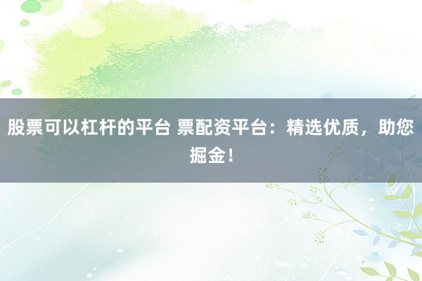 股票可以杠杆的平台 票配资平台：精选优质，助您掘金！