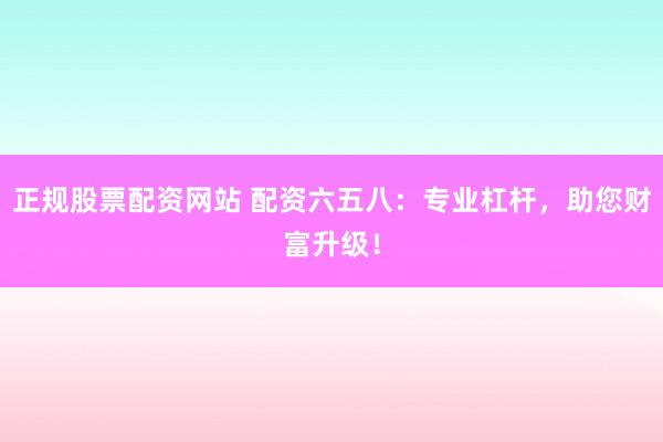 正规股票配资网站 配资六五八:专业杠杆,助您财富升级!